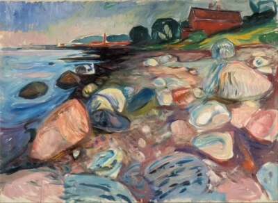 Shore with Red House : Edvard Munch : 1904 Expressionist Norwegian Landscape Art - Image 1 of 2