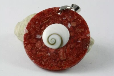 Corallo Conchiglia Pendente In Madreperla Con Anello In Argento 925 - Immagine 1 di 4