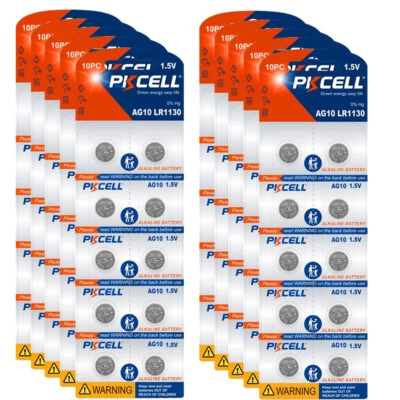 100X AG10/LR1130/LR54/SR1130/189/389 Button Batteries 1.5V Alkaline Cell PKCELL - image 1 of 4