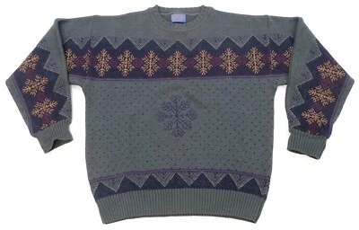 Rare Vintage PENDLETON Fair Isle Nordic Snowflake Striped Sweater 90s Green SZ L - Image 1 of 4