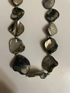 Vtg? Beaded Shell Necklace Silver Bead And Shell Necklace Abalone? - Picture 1 of 9
