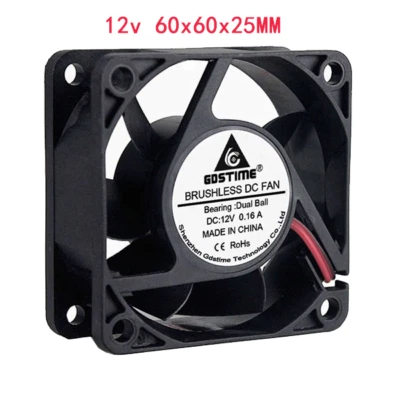 DC 12V 0.16A 6CM 60x60x25MM 2-PIN double ball bearing brushless cooling fan - Image 1 of 4
