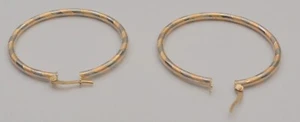 Gold tube earrings 14k yellow white hoop E3 - Picture 1 of 5