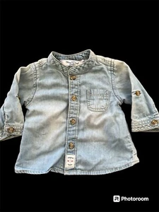 Baby Mayoral EUC Blue Denim Tab Collar Roll Sleeve Light Wash Shirt-Newborn - Picture 1 of 7