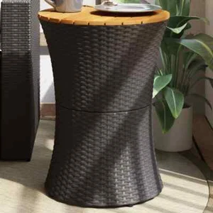 Gartentisch Beistelltisch Couchtisch Trommelform Poly Rattan Massivholz vidaXL - Bild 1 von 33