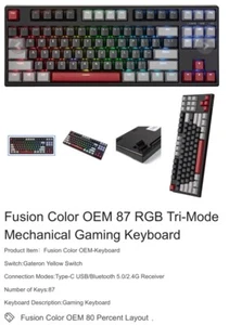 BOYI IK87 Hot Swappable TKL RGB Mechanical Keyboard,87 Keys BT5.0 Wireless/Wired - Picture 1 of 9