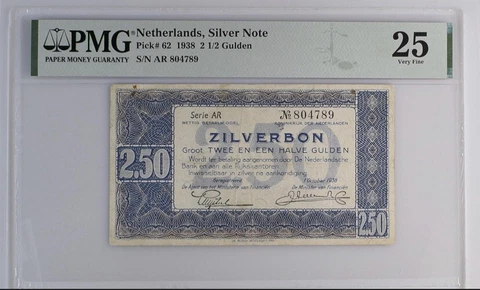 Netherlands, Silver Note 2 1/2 Gulden P-62 25 VF Cover
