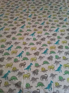 Pottery Barn Kids Dinosaur Full Flat Sheet White Prehistoric Gray Blue Green - Picture 1 of 11