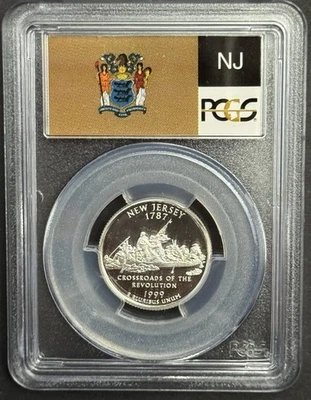 1999-S New Jersey 90% SILVER Washington Quarter PCGS PR69DCAM State Flag Label - Image 1 of 2