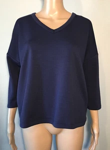 Cable & Gauge Women's Blouse Size S/P Blue Pullover V-Neck 3/4Sleeve Boxy Casual - Picture 1 of 7