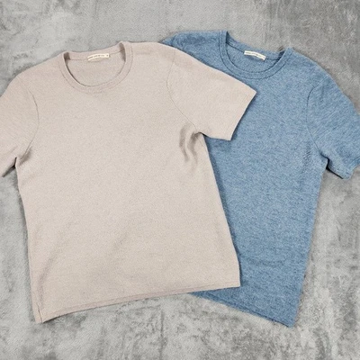 Marine Layer Re-Spun Shirt Mens Medium Blue Tan Merino Wool Knit 2 Pack - Image 1 of 4