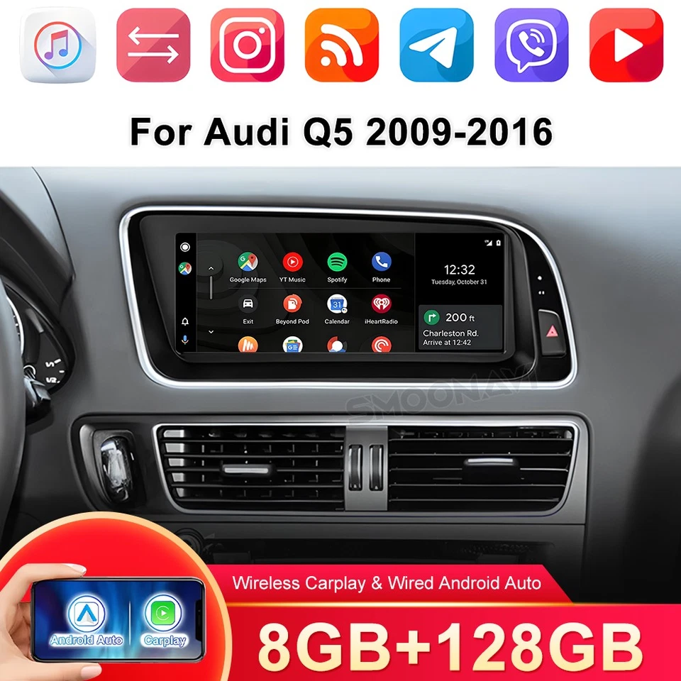 Für Audi Q5 8R 2009-2016 8.8" Android 14 Autoradio CarPlay 8-Core 128GB GPS Navi - Bild 1 von 4