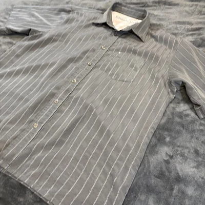 C.Eighty Eight Men’s XL Button Up Shirt Gray White Vertical Stripe Casual Y2K - Image 1 of 4