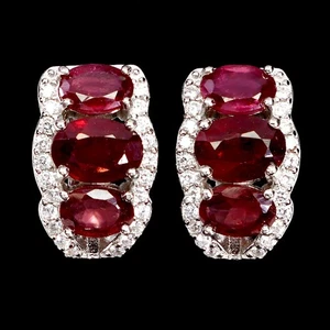 925 Sterling Silver Earrings Oval Ruby 7x5mm Natural Gemstone Jewelry - Picture 1 of 14