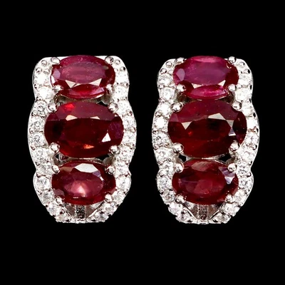 925 Sterling Silver Earrings Oval Ruby 7x5mm Natural Gemstone Jewelry - Image 1 of 4