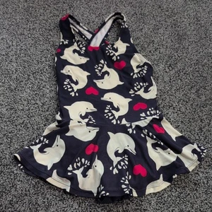 Hanna Andersson 120 US 6-7 SWIMSUIT Skirted One Piece DOLPHINS hearts navy blue - Picture 1 of 6