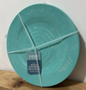 Gibson Home Set Of 4 Turquoise Melamine Dinner Plates 10.75” NEW - Picture 1 of 3