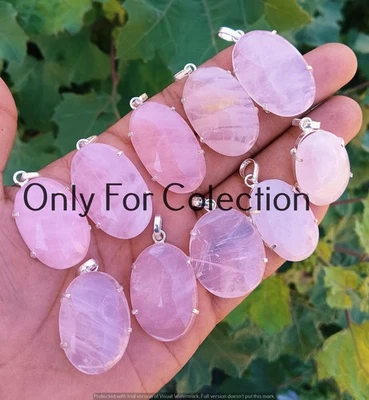 Lote de colgantes de piedras preciosas de cuarzo rosa enchapado en plata de ley 925 joyas boho Foto 1 de 2