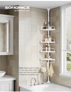 SONGMICS Estante de Ducha Esquinero, Estante de Ducha de Baño de 4 Niveles, 85-305 cm Ajustable - Imagen 1 de 6