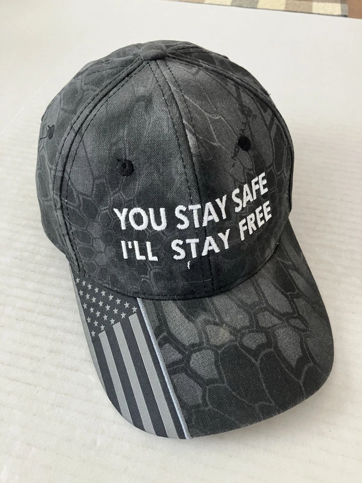 Kryptek Outdoor Cap Adjustable Hat You Stay Safe I'll Stay Free Black Gray Flag - Image 1 of 4