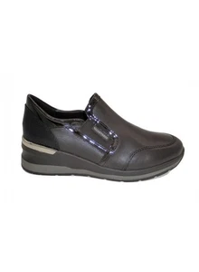 SCARPE SNEAKERS SLIP ON CASUAL DONNA VALLEVERDE 18225 PELLE NERO ORIGINALAI2025 - Picture 1 of 3