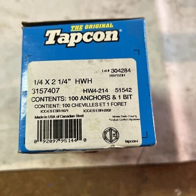 1/4" x 2-1/4" Tapcon hexagon aço carbono azul Climaseal® revestido HW4-214.100/caixa (MK) - Imagem 1 de 2