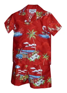 Santa's Hawaiian Christmas Vacation Boy's 2pc Hawaiian Cabana Set - Picture 1 of 3