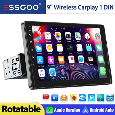 Single 1DIN 9 Inch Car Stereo Apple Carplay Android Auto HD Radio Head Unit SWC - Image 1 of 4