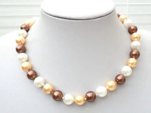GOLDJUNGE69 * GJH EDLES DAMEN  COLLIER KETTE MUSCHELKERN  GOLDGELB, BRAUN, WEISS - Bild 1 von 2
