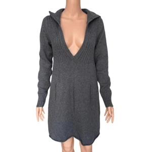 Old Navy gray wool blend knit ribbed v-neck sweater dress tunic size M - Picture 1 of 7