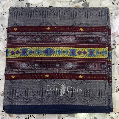 MAN HANKY CLASSIC VTG COTTON POCKET ART SQUARE BLUE RED PATTERNED STRIP17” #P102 - Image 1 of 3