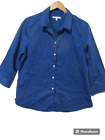 Sz 16 Foxcroft Non Iron Royal Blue Striped 3/4 Sleeve Button Down Shirt Career