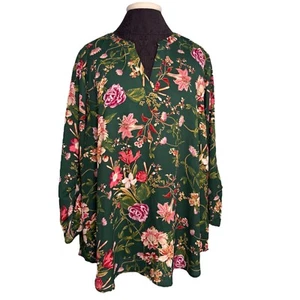 Maurices Blouse Shirt Top Women Plus Size 2X Green Floral Sheer V-neck Boho 70s - Picture 1 of 11