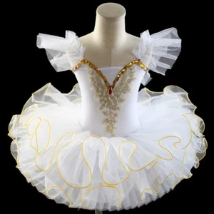 Kids Girls Ballet Dance Tutu Dress Layered Ruffle Mesh Party Princess Dancewear - Picture 1 of 13