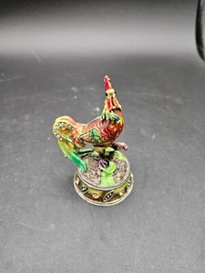 VTG. Enamel and Metal Hand Painted Rooster Trinket Box - Picture 1 of 5