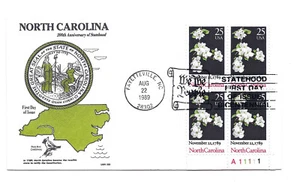 2347 North Carolina Statehood Bicentennial GAMM plate block FDC - Picture 1 of 1