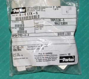 Parker, 4-4 CTX-S, Triplelok-S Male Elbow Flare JIC 90° Male 1/4" NPT Tube Pack - Picture 1 of 2