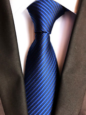 Classic Solid Striped Blue Jacquard Weave Silk Men's Necktie Tie Wedding Party