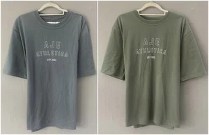 Minor Defect! Aje Ladies Retro AA Logo Tee 102 Oversized Organic Cotton T-Shirt - Picture 1 of 10
