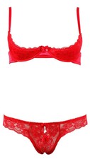 Cottelli LINGERIE Dessous-Set - Bügel-Hebe, String mit Cut-Out, Spitze, rot