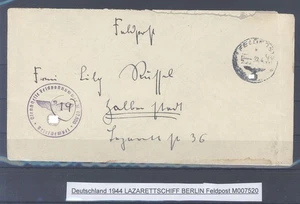 Dt. Feldpost 2. WK, Brief 1944 vom Lazarettschiff Berlin FP Nr. M007520 (9909) - Bild 1 von 1