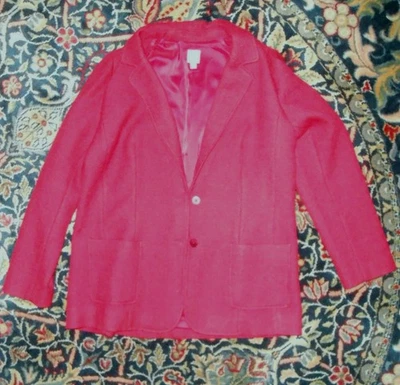 Blazer/chaqueta J.Jill, 14 altos, mezcla de lana texturizada roja frambuesa, forro completo Foto 1 de 4