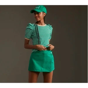 Anthropologie Maeve Damen Puffärmel gestreift Top XXS neu mit Etikett 58 grün - Bild 1 von 8