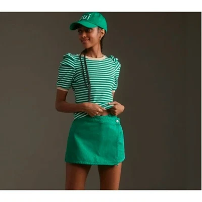 Anthropologie Maeve Women's Puff Sleeve Striped Top XXS NWT 58 Green - Image 1 of 4