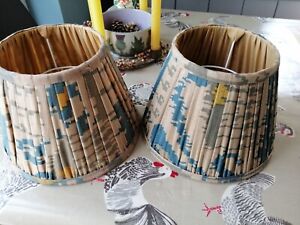 Good quality pair lined pleated fabric Ikat style lampshades lightshades XC