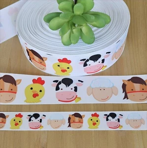 7/8 & 1.5" (1 YD) Baby Farm Animal Grosgrain Ribbon Cow Sheep Horse Rooster - Picture 1 of 1