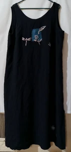 maxi vestido vintage actitud positiva sin mangas libélulas negras talla 20 boho - Imagen 1 de 5