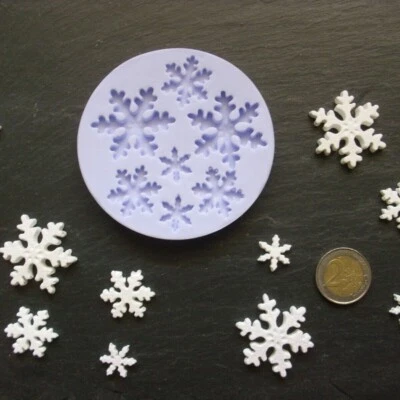 Silikonform Schneeflocke Eiskristall Marzipan Schokolade Fondant Cupcake Topper  - Bild 1 von 4