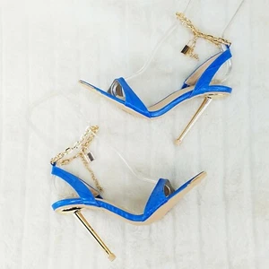 Zapatos Nicely Pad con cerradura de cadena tacones altos punta de metal azul turquesa - Imagen 1 de 12