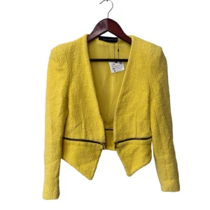 NWT NEW Zara Woman Size XS Open Front Lemon Yellow Tweed Blazer - Picture 1 of 12